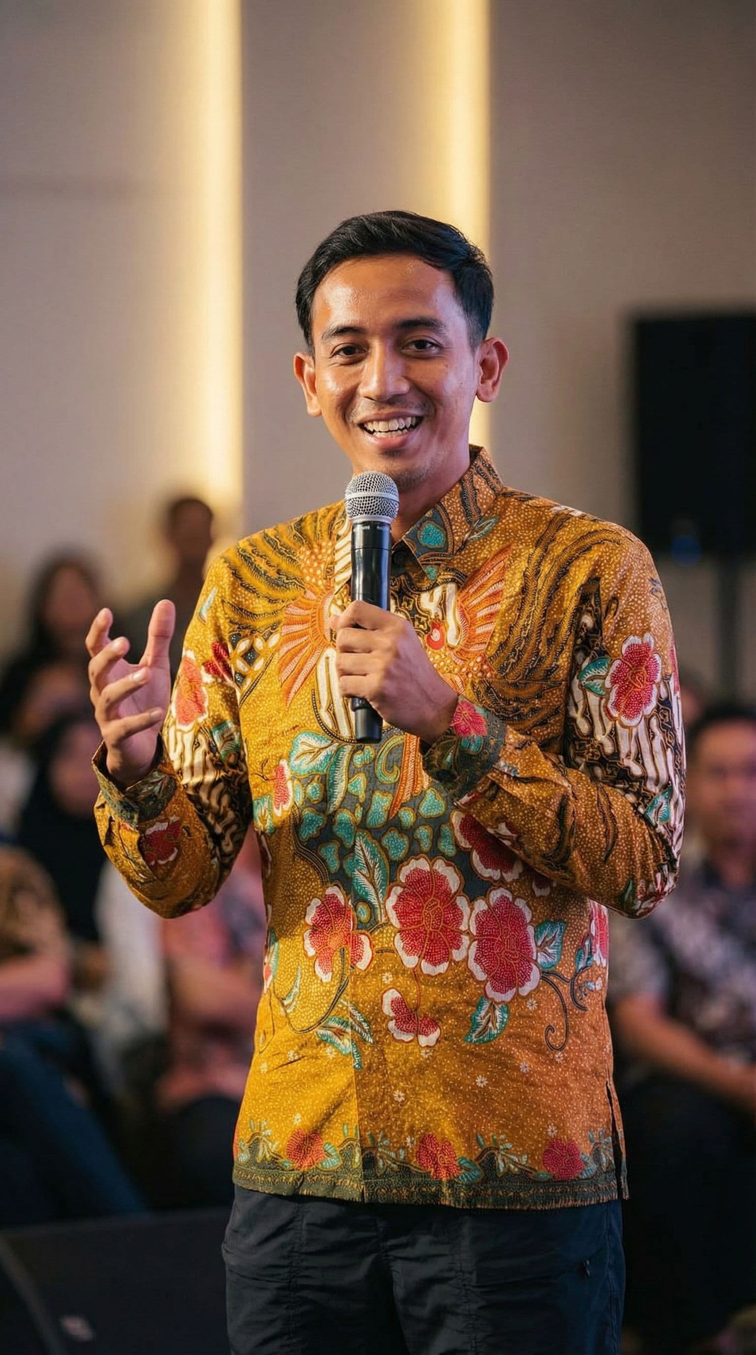 AI generated: artistic portrait photography of handsome guy as a Talk speaker,confident,tanned skin,inspiring,rela...