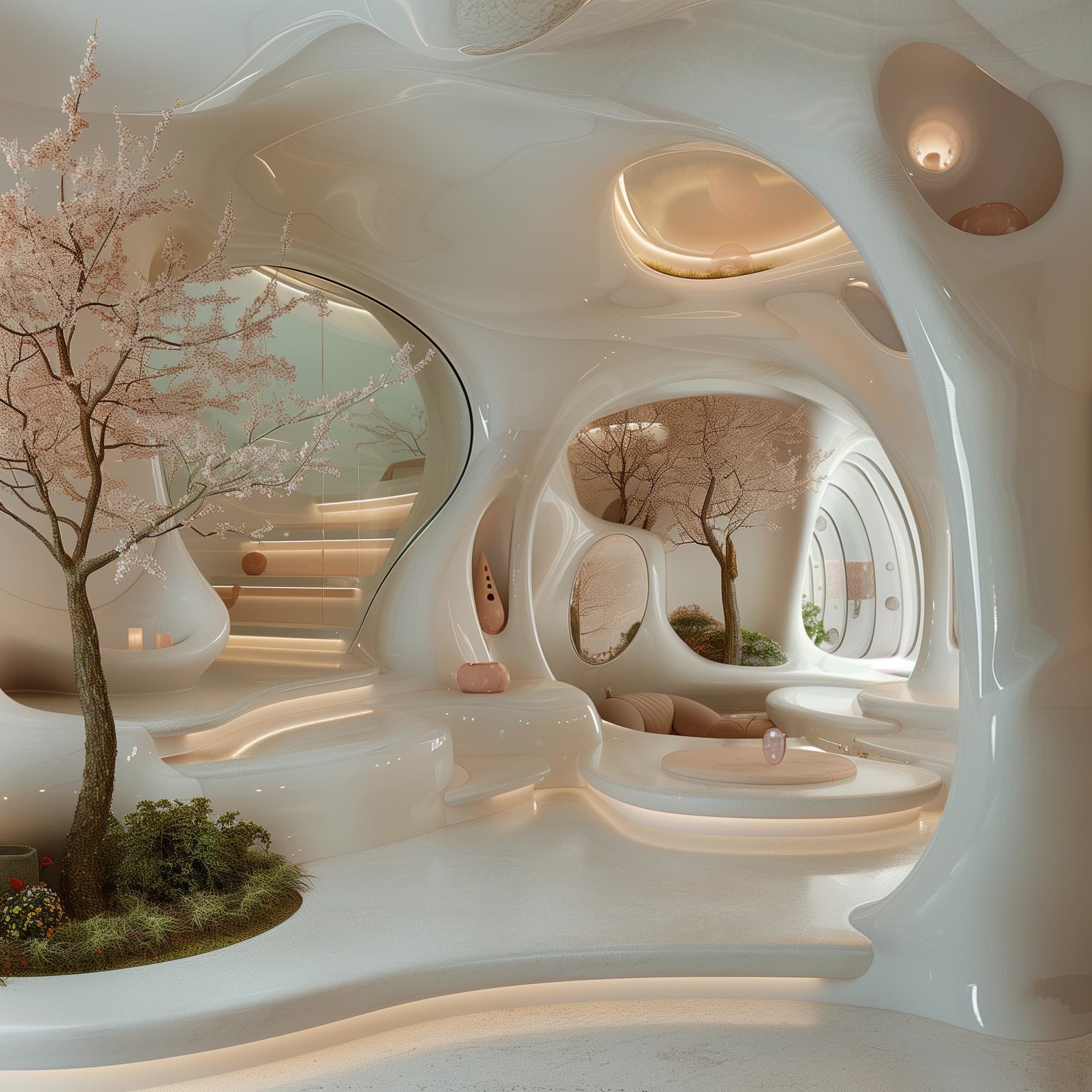 AI generated: Interior design of a home on the planet Venus, decorated beautifully with an artistic and inspiratio...