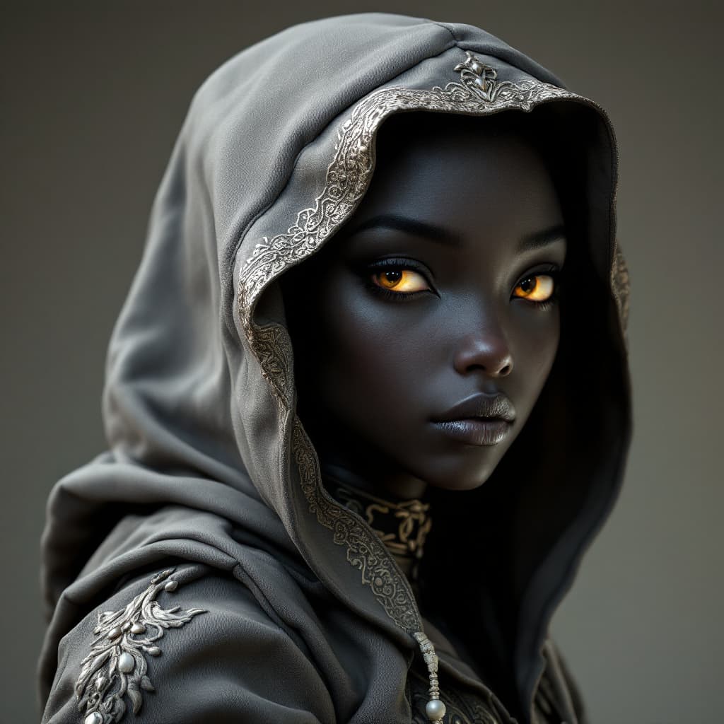 AI generated: a close up of a person wearing a hoodie, digital art, by Ross Tran, afrofuturism, beautiful elf with...