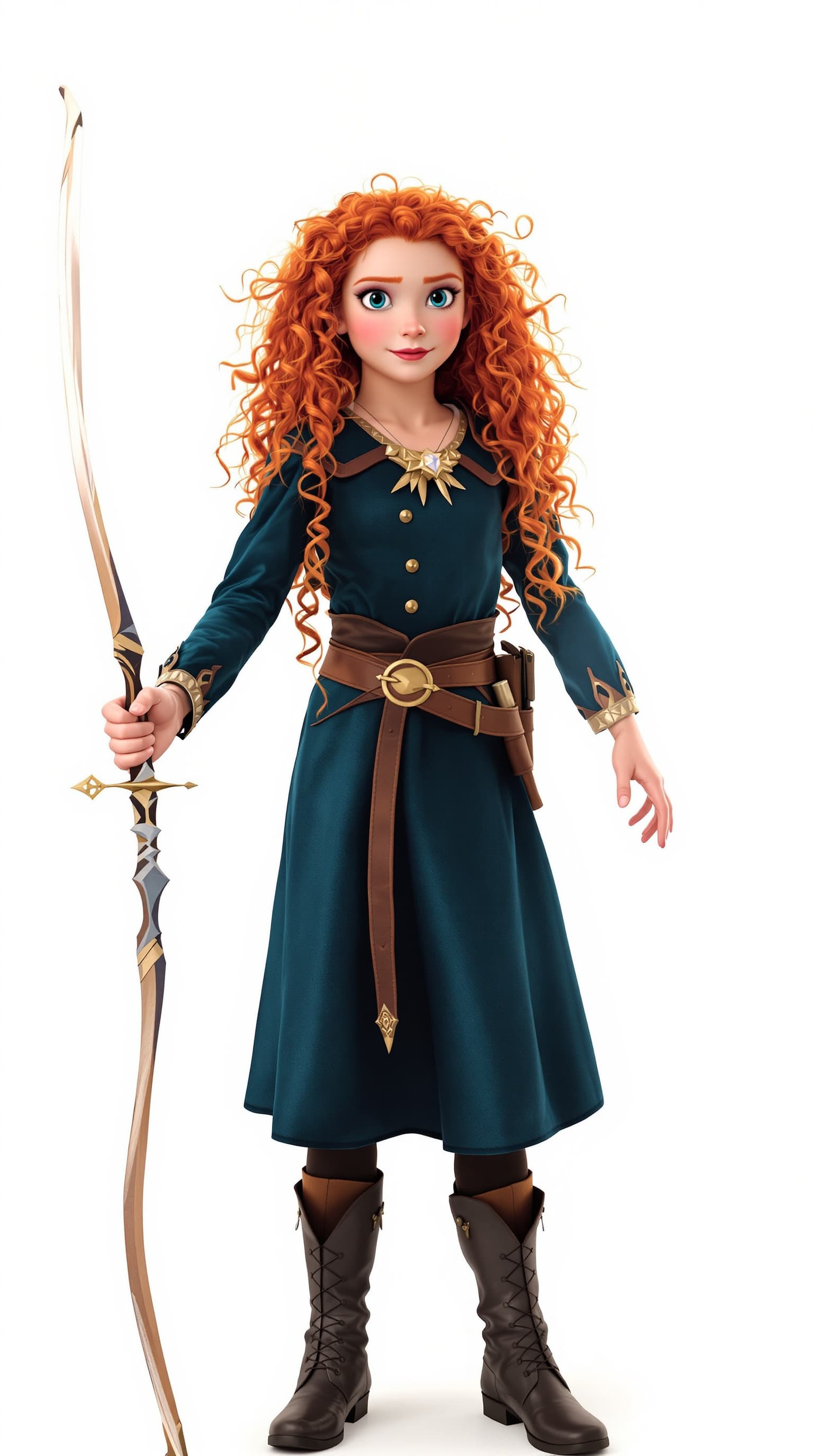 AI generated: A hyper-realistic depiction of eleven year old cosplayer as Merida, from Brave
















