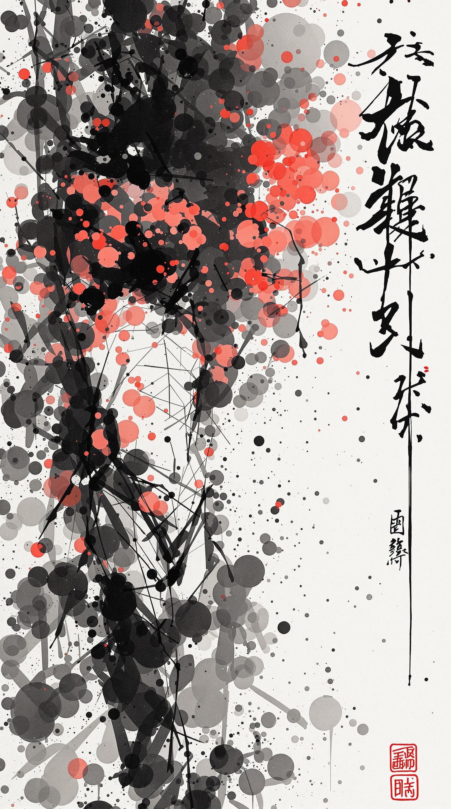 AI generated: Omamori, detailed,ink style,Ink splash art on the background,ink style,The whole is on the right，Ink...