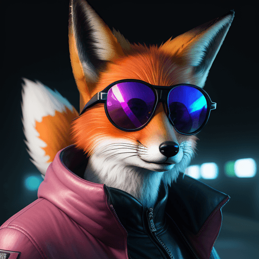 AI generated: portrait of a cartoon fox wearing sunglasses, in the style of vray tracing, neonpunk, photo-realisti...