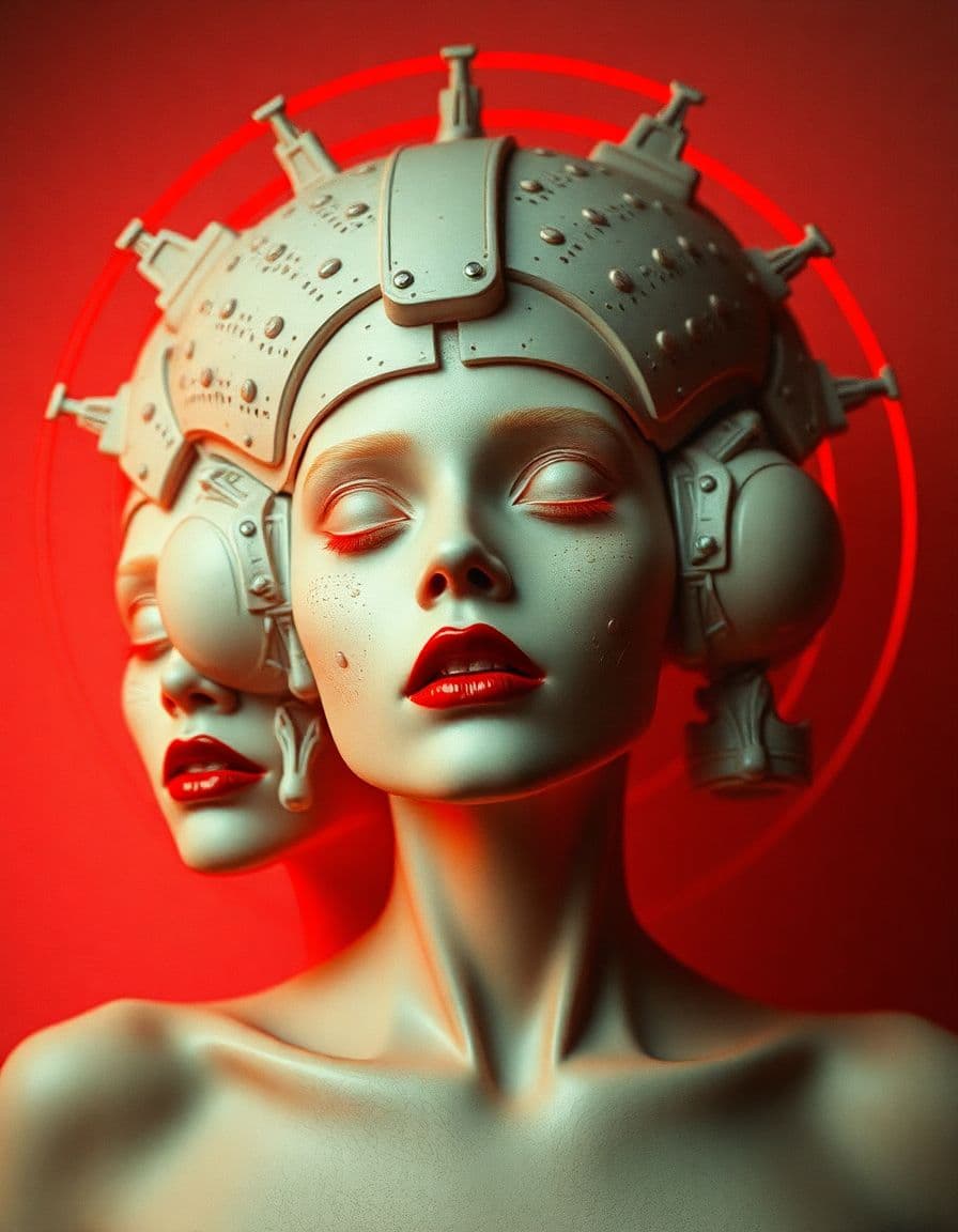 AI generated: Strange modality of futuristic visions. Subtle red and white highlights. In In the style of Kati Hor...