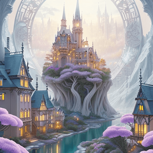 AI generated: Create a stunning digital illustration that captures the view from within a cozy white gothic elven ...
