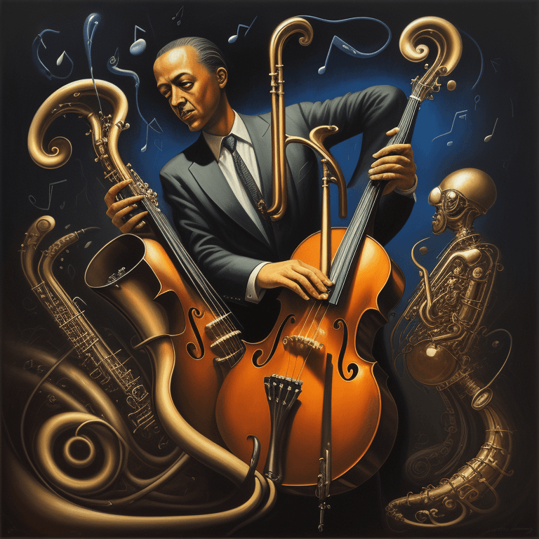 AI generated: music Album cover picture, jazz, surreal art, oil picture, music instruments, 