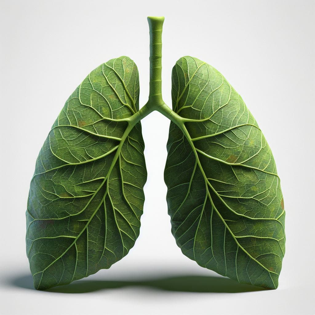 AI generated: A photorealistic image of a {{lungs}} leaf shaped like {{Lungs}}. The leaf should be detailed, with ...