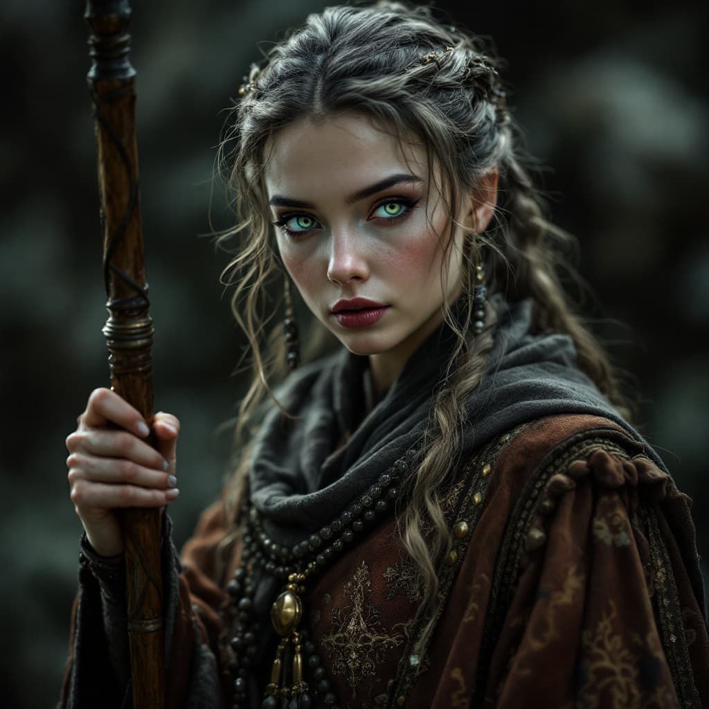 AI generated: hyper-realistic (fabled character tale1:3) female from the lord of the rings  kingdom, he holds a mi...