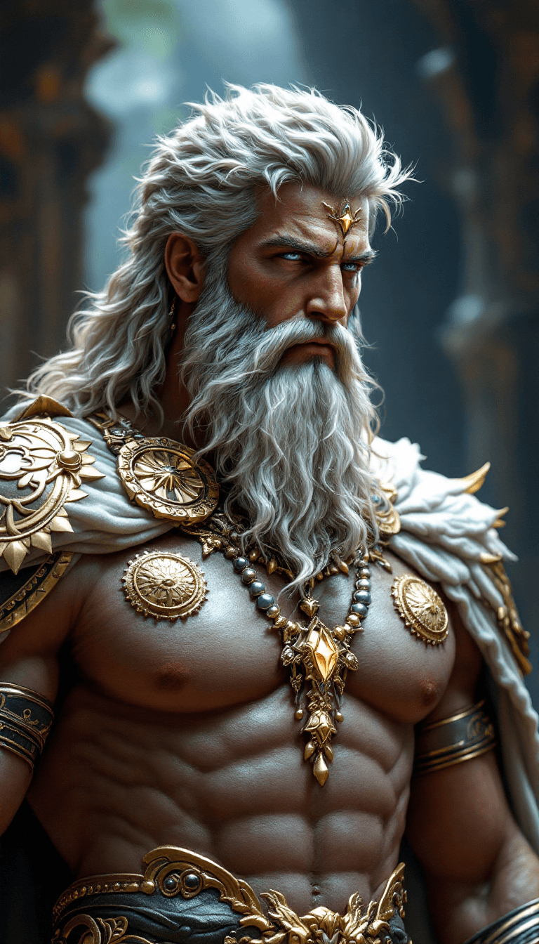 AI generated: Zeus, greece, fantasy light armor withe many accessories and detailles, beauty, 4k, ultra hd, god, m...