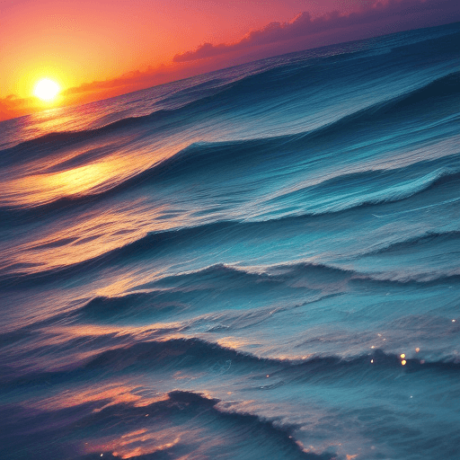 AI generated: ocean waves gradient color details with sparkle and sunset