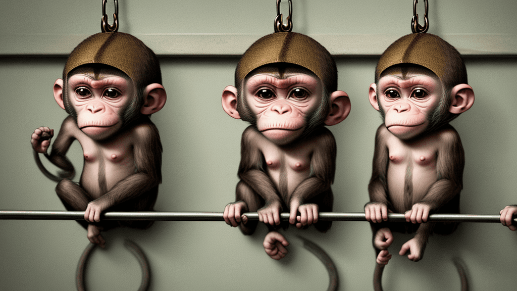 AI generated: Sad monkeys imprisoned 
