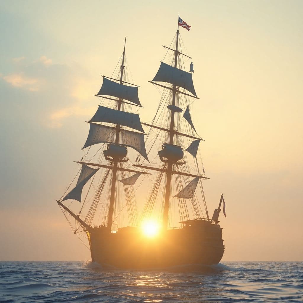 AI generated: Photo of a ultra realistic sailing ship, dramatic light, pale sunrise, cinematic lighting, battered,...