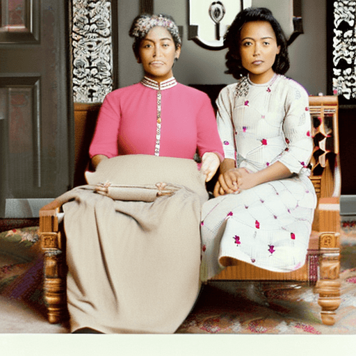 AI generated: A beautiful family portrait featuring four members dressed in elegant, embroidered pink traditional ...
