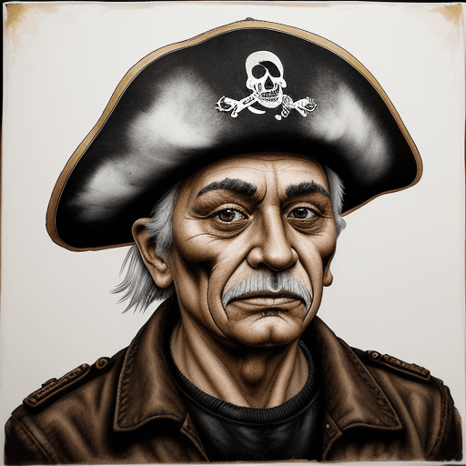 AI generated: portrait of an elderly man with painted face in golden brown with white outline, in the style of pir...