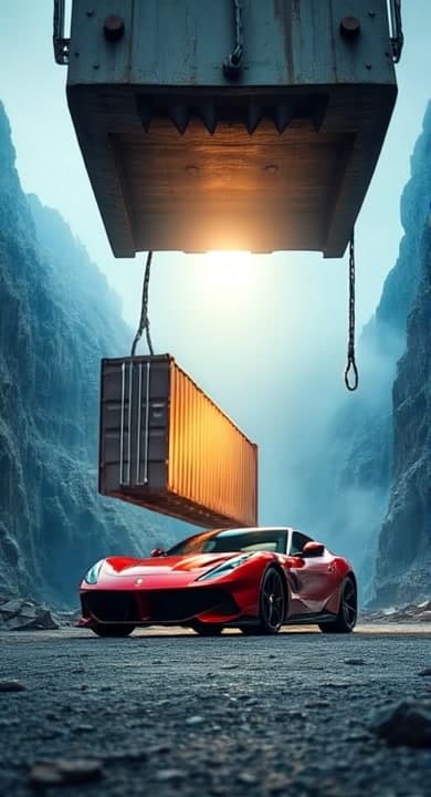 AI generated video: the hanging object is falling down quickly and car is still position