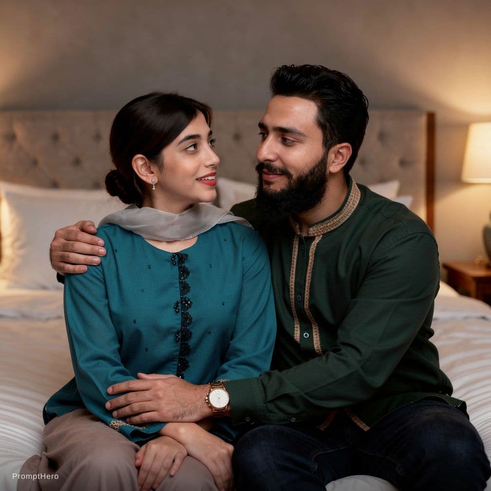 AI generated: hot romance with wife on bed