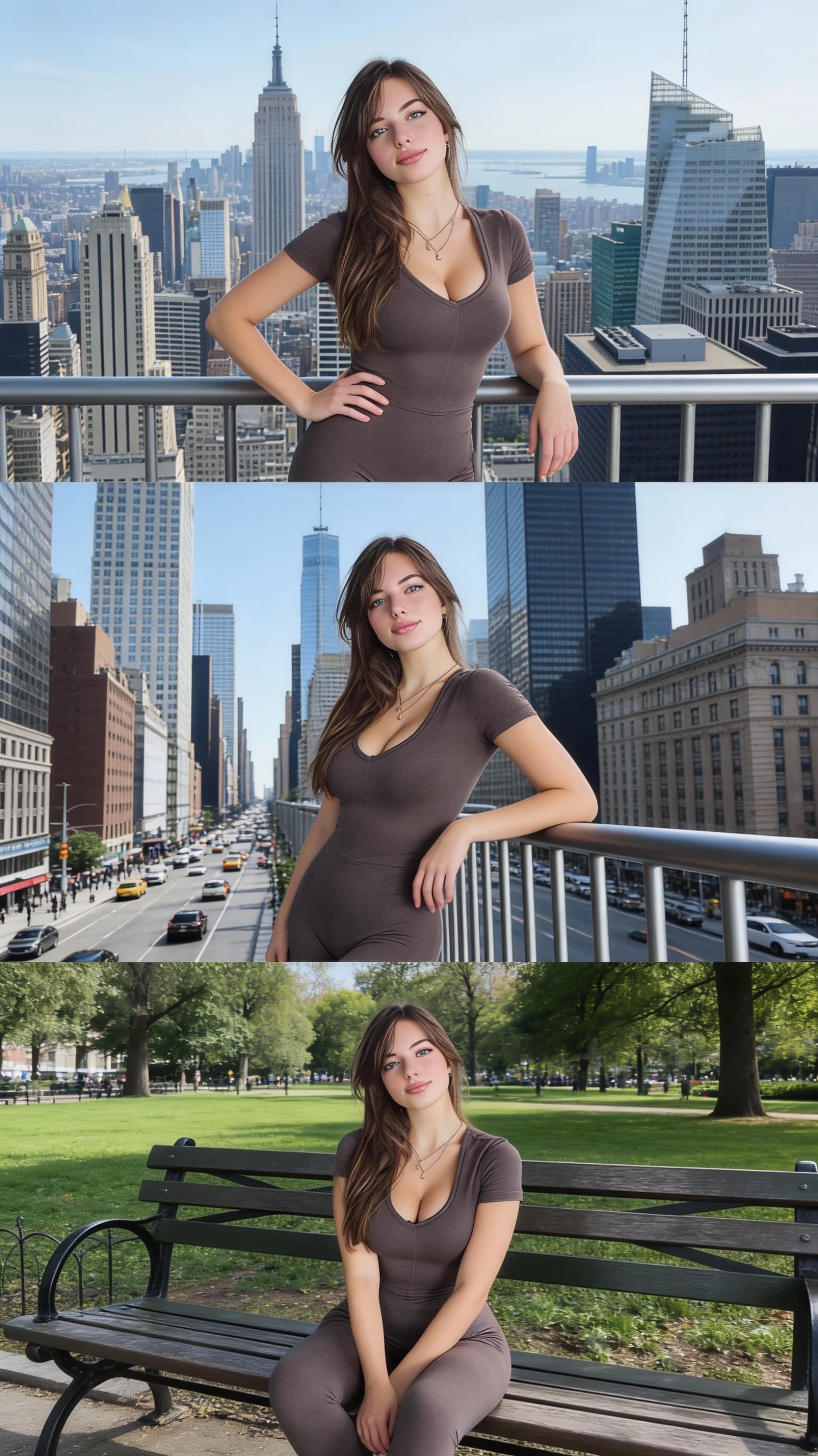 AI generated: Reaplace background with new york city and add diffrent poss