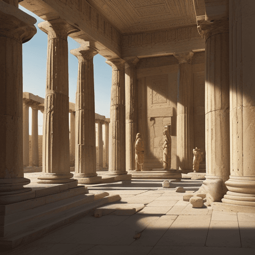 AI generated: Ultra-Wide Angle - Pull the camera very far back from subject, no people, Ancient greek temple, orie...