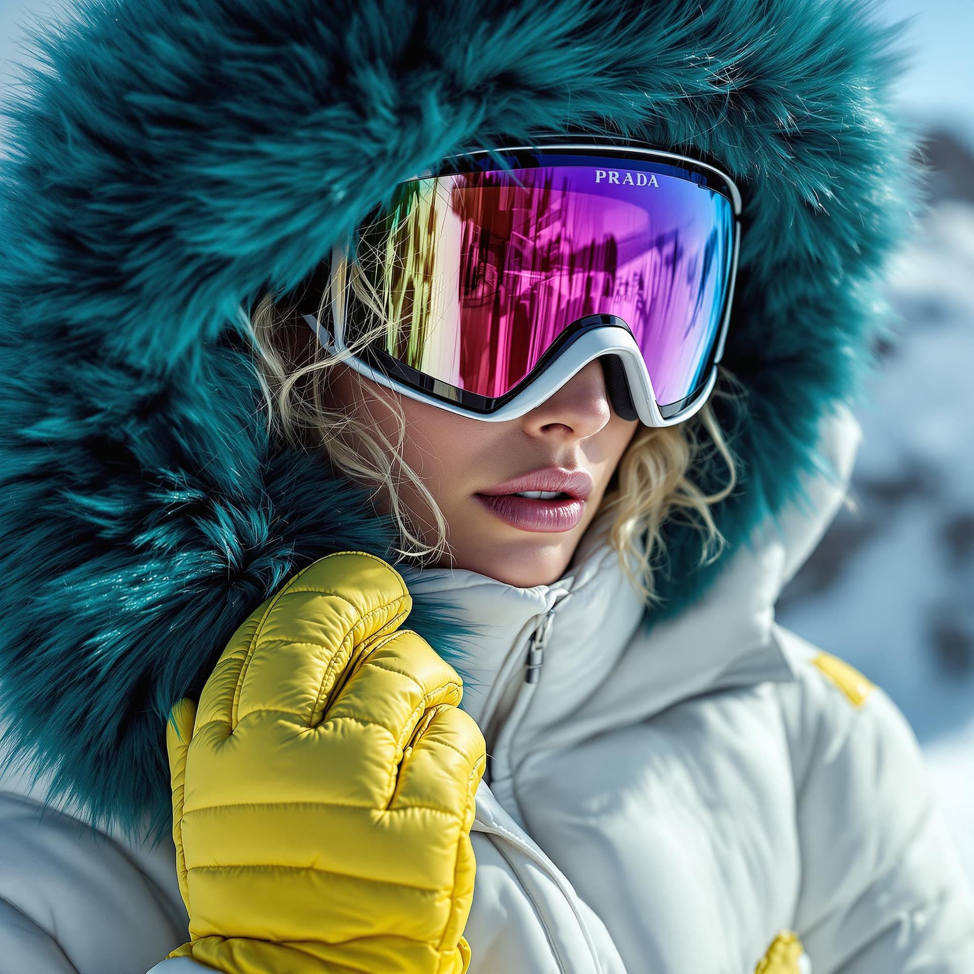 AI generated: [Edgy medium fashion photo] + [Model wearing a white puffer jacket with subtle quilting, oversized d...