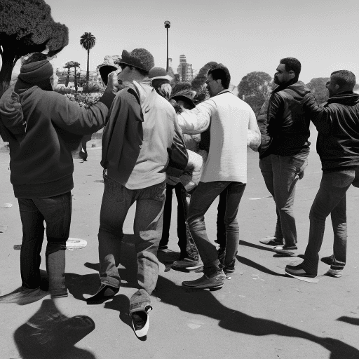 AI generated: Photo of a man stealing beer from a group of men in Dolores park San Francisco