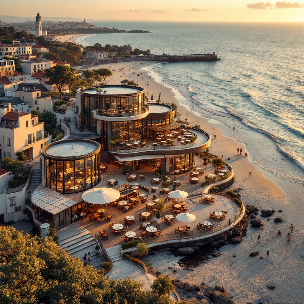 AI generated:  Bird's eye View of  modern Cafe comes restaurant with 3 built structure  with  paris's Architecture...