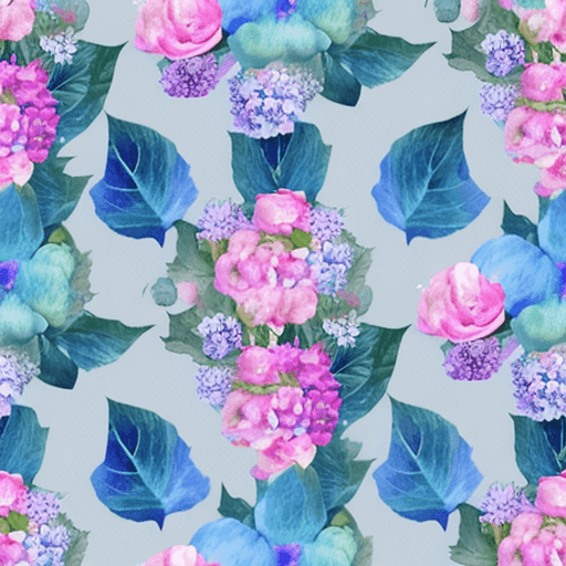 AI generated: Watercolor POWDER BLUE, bow, hydrangea, bird, bouquets, leaves digital paper, Floral pattern, seamle...