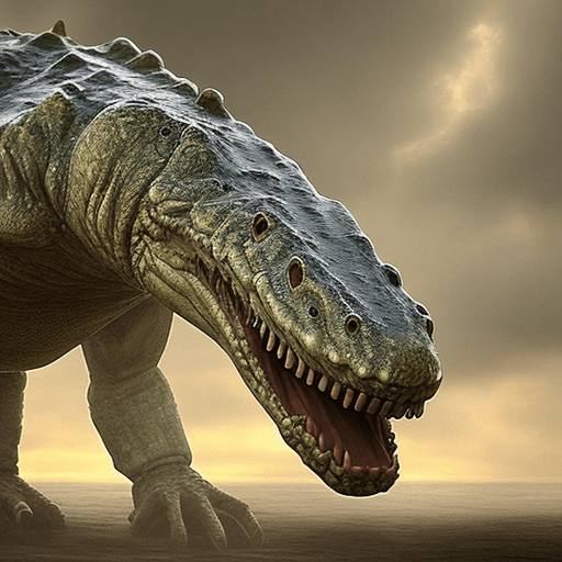 AI generated: An Giant monstrous Alligator who is standing in a fearsome way, the giant monstrous Alligator is arm...