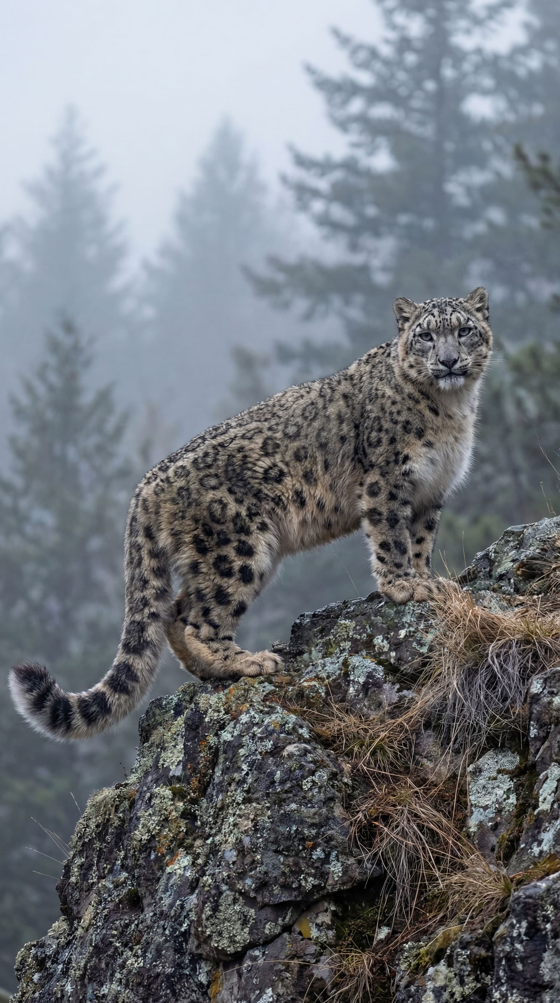 AI generated: {
“prompt”: “A hyperrealistic wildlife photograph of an adult snow leopard (Panthera uncia) standing...
