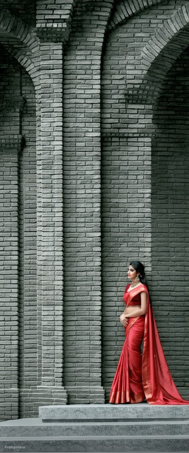 AI generated: Create an image sexy woman in red transparent saree with bigger body parts 