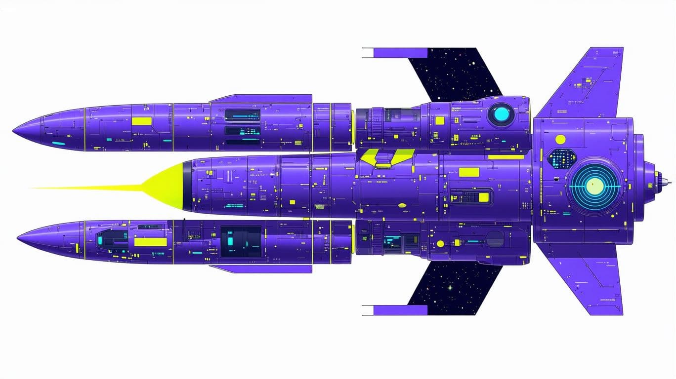 AI generated: Create a realistic image of a futuristic and technological rocket horizontally, where the cockpit is...