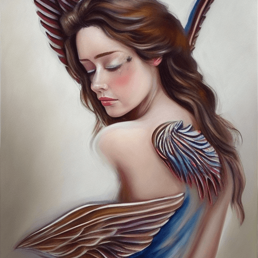 AI generated: painting of woman with wings on her back, beautiful face