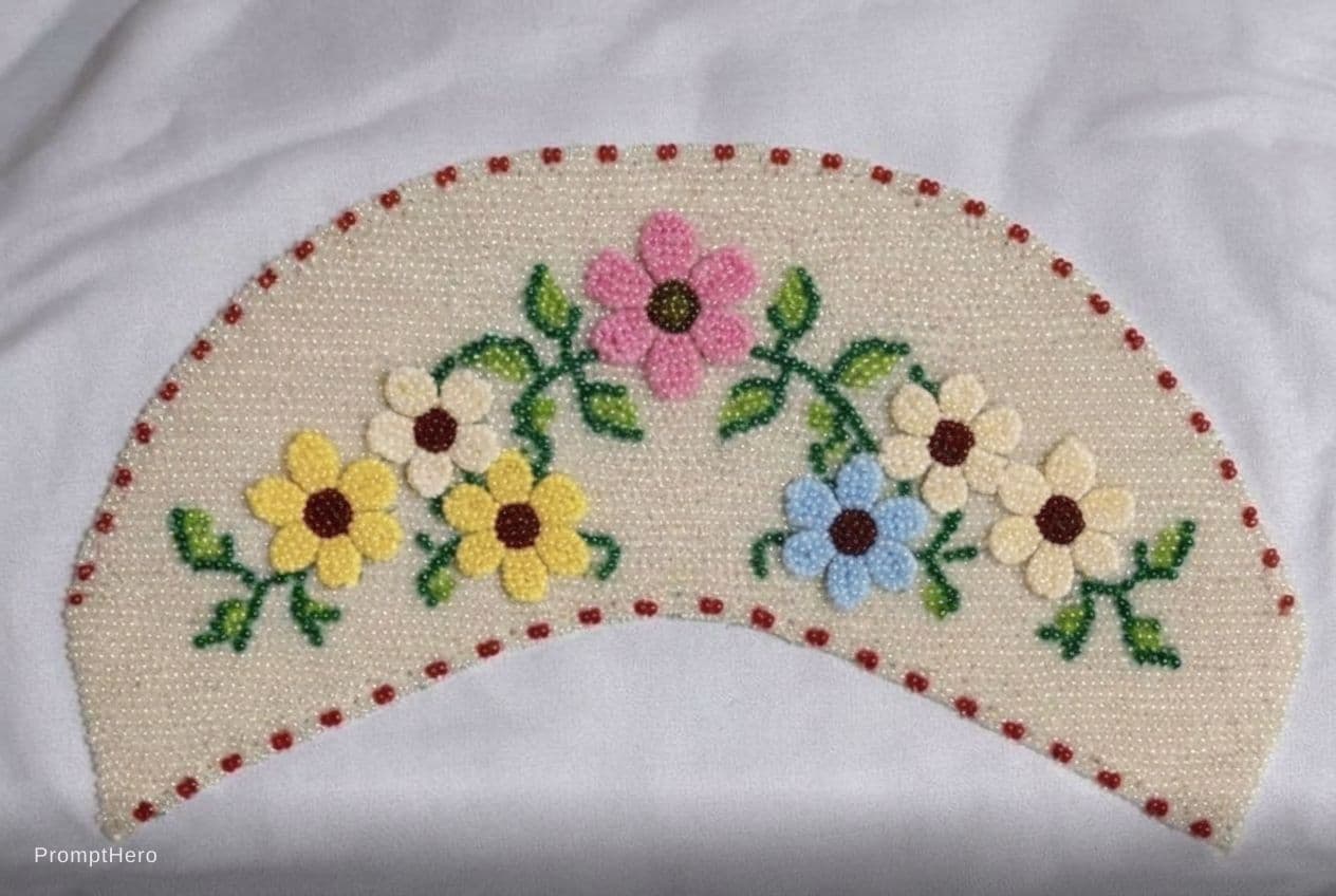 AI generated: Remain the flower make it flat and not 3D as a beaded shoe cover design, but tilted the flower upwar...