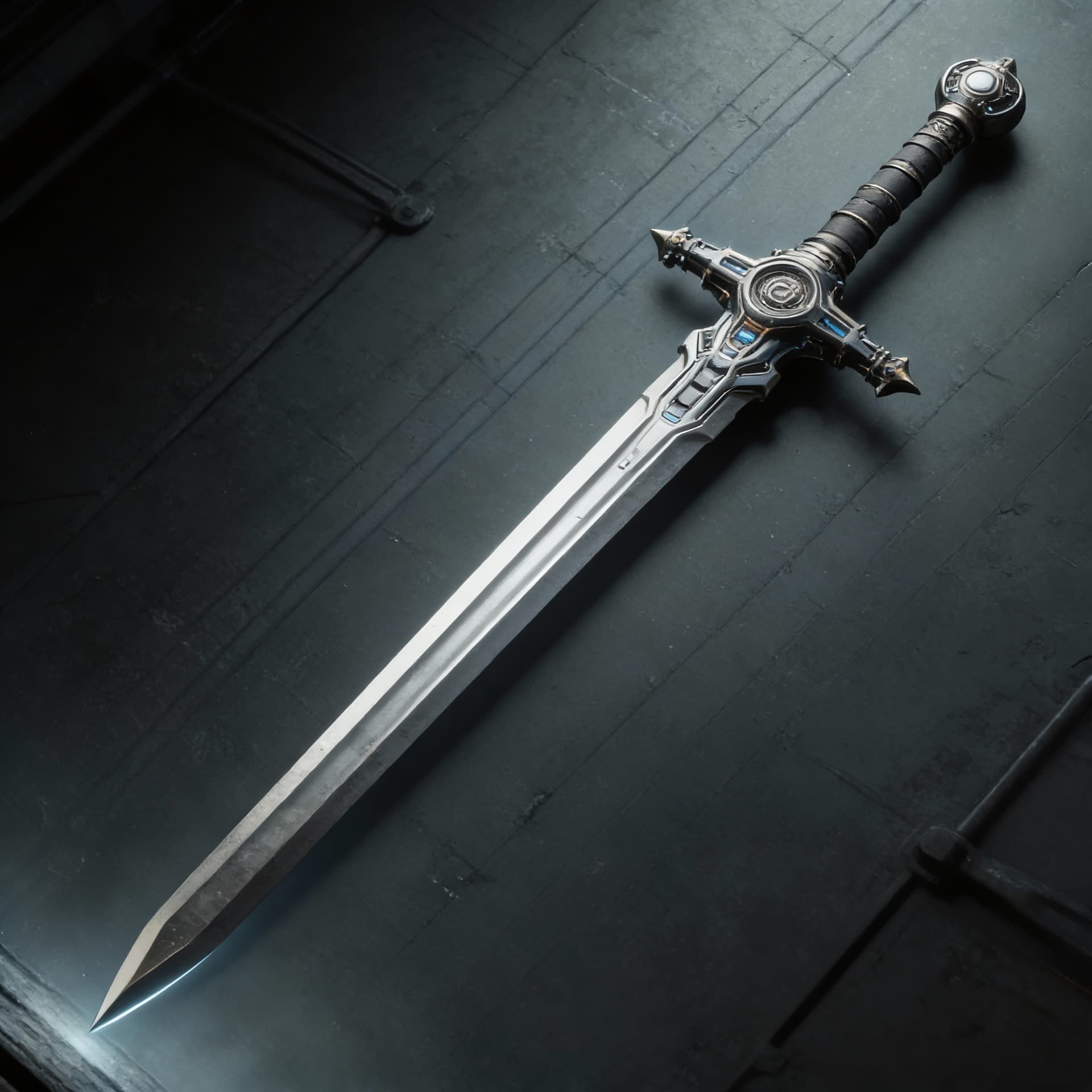 AI generated: Create long swords and give a display to showcase the sword's beauty and design. Show it from tip to...