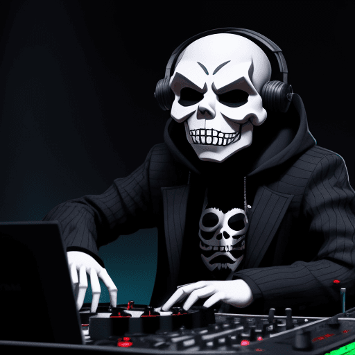 AI generated: boris brejcha dj mask into skelleton demon 