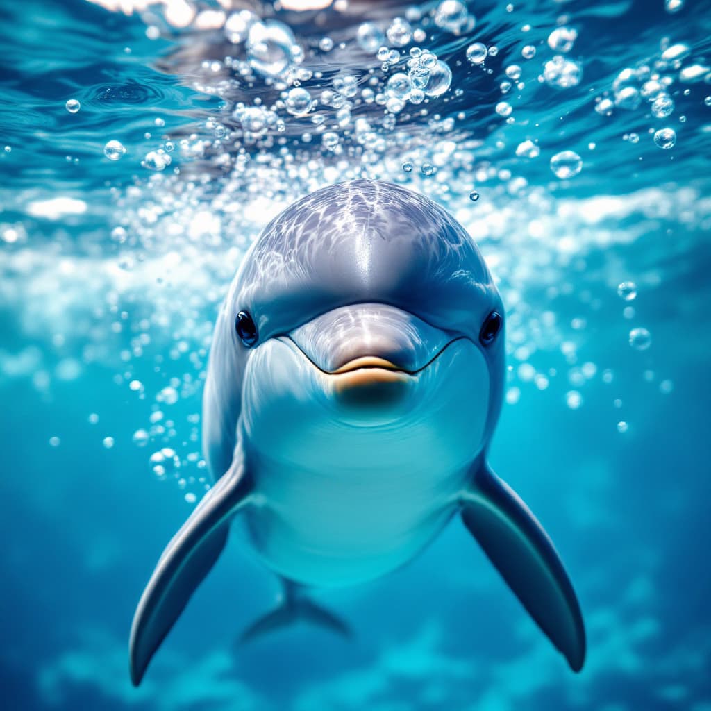 AI generated: Underwater photo, Dolphin in the water, a lovely Dolphin in the water, Dolphin in the bottom of the ...
