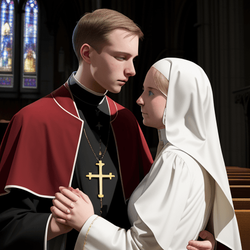 AI generated: Bishop Arn and Sister Charlotte hugs ,explore their own forbidden love in church 