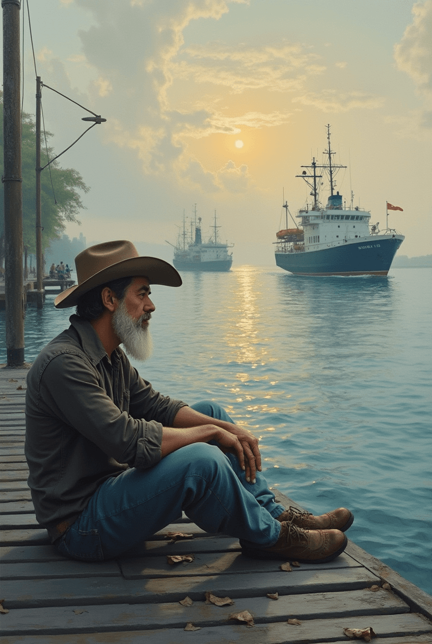 AI generated: Sittin' in the mornin' sun
I'll be sittin' when the evenin' come
Watching the ships roll in
And t...
