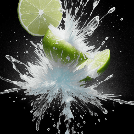 AI generated: Flying food photography of [Lime slice] and [Coconut chunk] as the main subjects, Splashes of [Salt ...