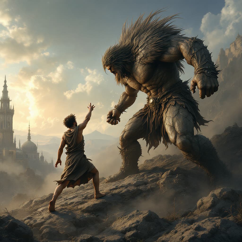 AI generated: david vs goliath, photorealism --v 5.1