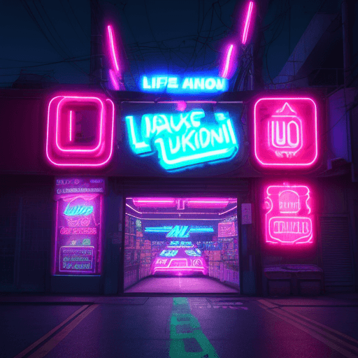 AI generated: "neon images of a neon lit sign with the text 'market la union' and a neon lit GIANT Life Like MARIO...