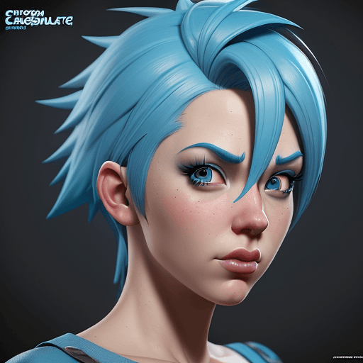 AI generated: a close up of a cartoon character with blue hair, a character portrait by senior character artist, f...