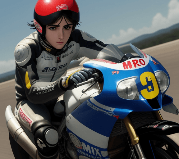 AI generated: Estilo Anime. Moto Amarilla. Joven reposado sobre la moto amarilla mirando al mar con cara de triste...
