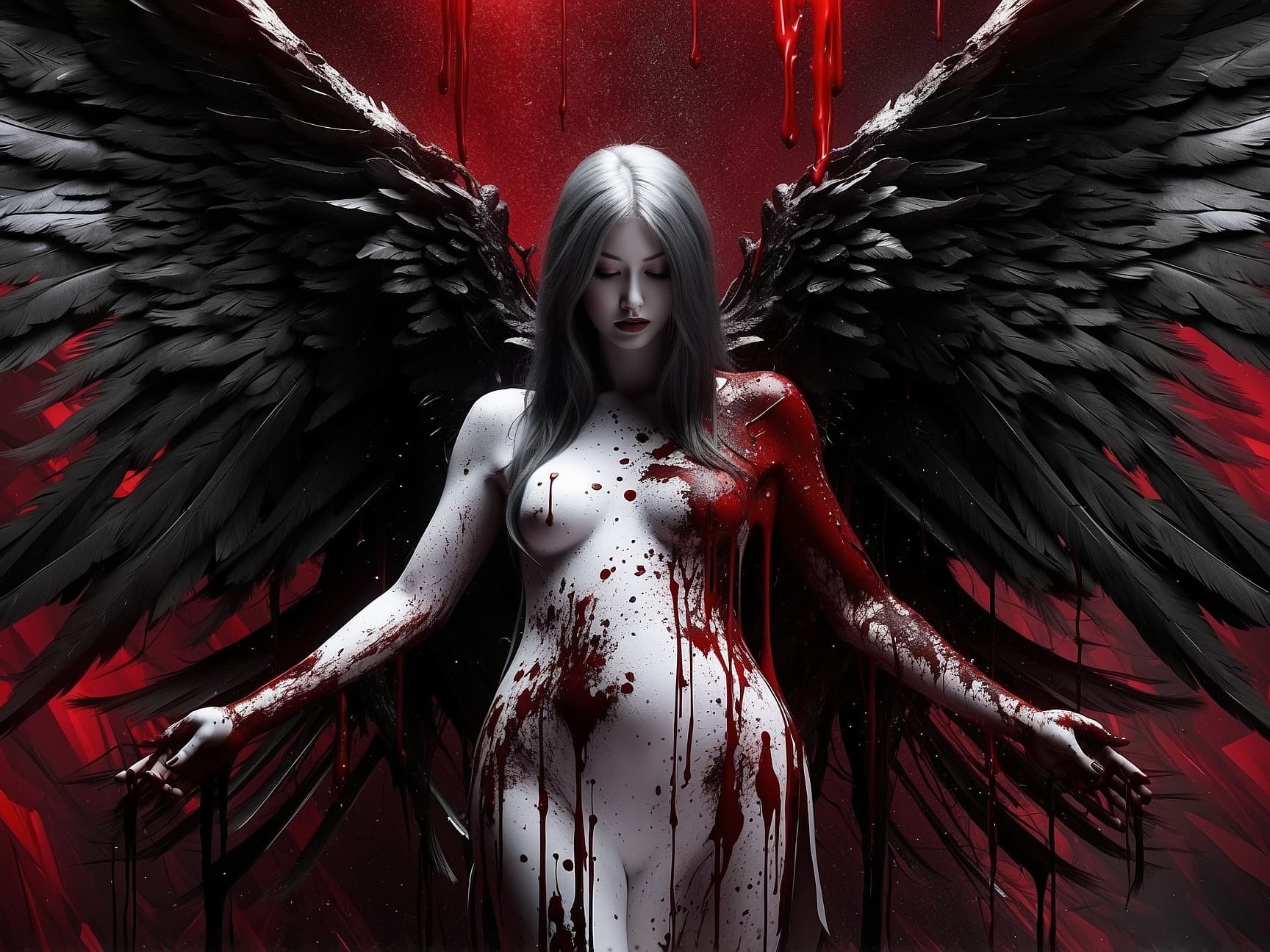 AI generated: a delicate and beautiful angel facing a hideous demon covered in blood, contrast art, art, HDR, 8k, ...
