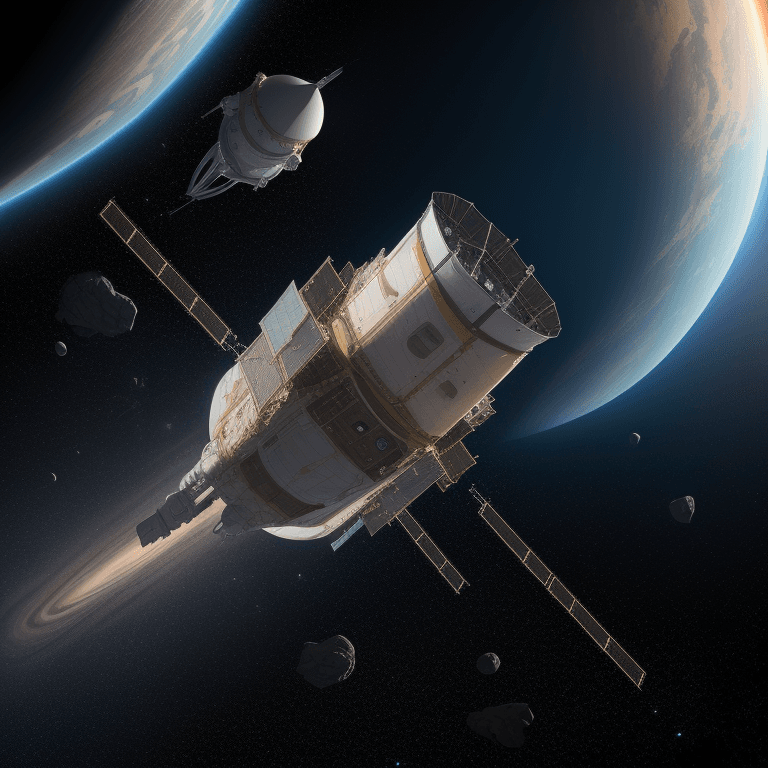 AI generated: high resolution space view of a spacecraft leaving a planet to the space