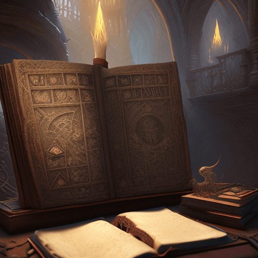 AI generated: mdjrny-v4 style, magic spell book sitting on a table in the catacombs, hypermaximalist, insanely det...