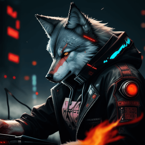 AI generated: Wolf burning itself but Cyberpunk 