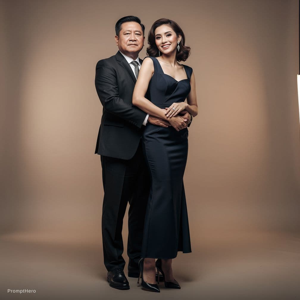 AI generated: Studio foto profesional untuk pre-wedding, ultra-realistis. Menampilkan pasangan Indonesia dengan pe...