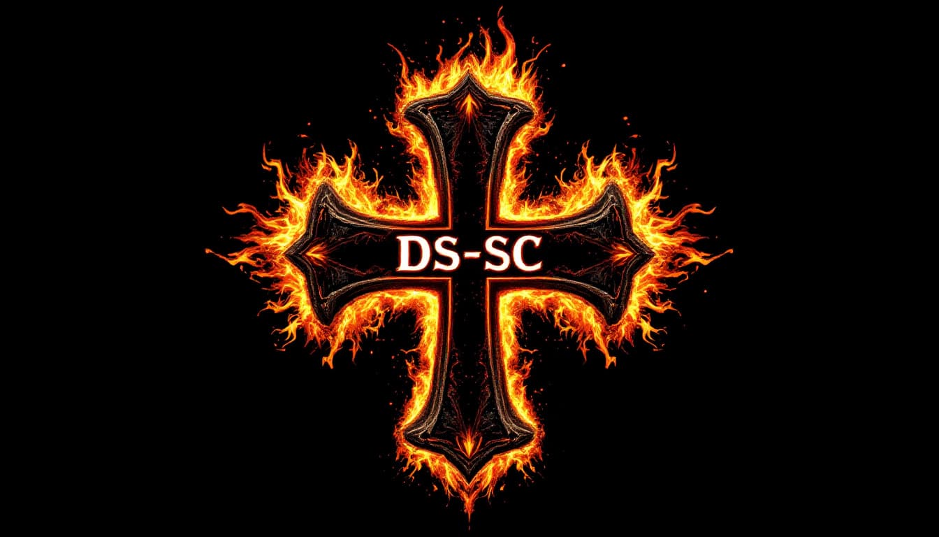 AI generated: dj logo, flaming iron cross with the word DS-SC in the middle.