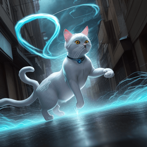 AI generated: an anthropomorphic cat wearing white linen is depicted in an action pose, swirling water with an arr...