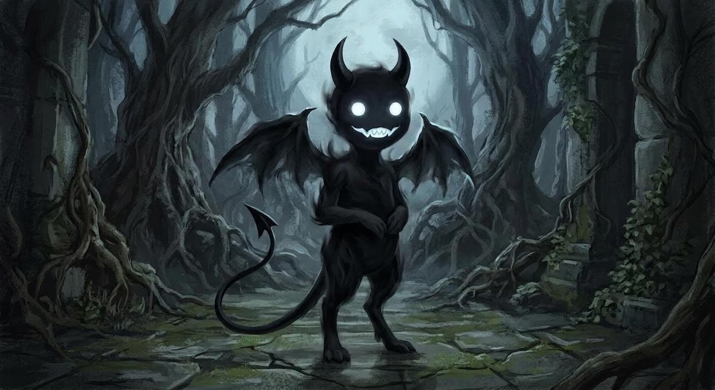 AI generated: give this demon little black shadow wings 