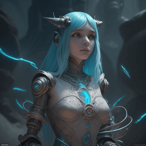 AI generated:  A young sorceress, transported in other world, the land of robots, while looking for her way home, ...
